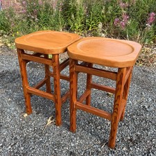 Pair Pitch Pine Stools Vintage