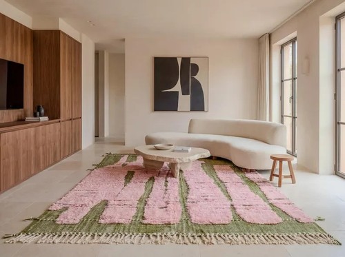 Green pink bohemian rug - pink,