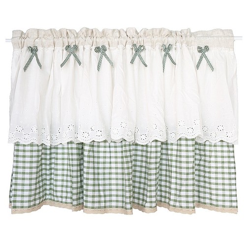 Green gingham and white cotton - gingham,