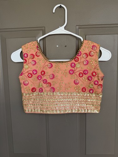 Peach embroidered crop top - embroidered,