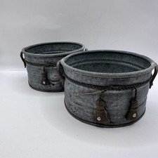 Set of 2 Mini Vintage Galvanised Metal Buckets Rustic Planters 14cm