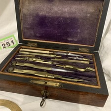 Antique Technical Mathematical Drawing Instruments Set Geometry in Rosewood Box