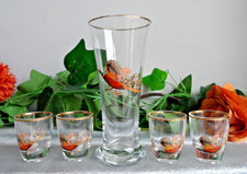 VINTAGE FLYING PHEASANT DESIGN 17cm SCHOONER GLASS & SHOT GLASSES X4