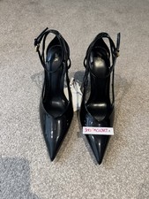 Zara Black Faux Patent Slingback Heels Viral Size 5/38