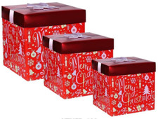 3 Christmas Xmas Gift Boxes Storage Merry Presents Gifts Large Boxes & Lids