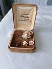 Scruples Vintage English Bone China Brooch Pin & Earrings Original Box