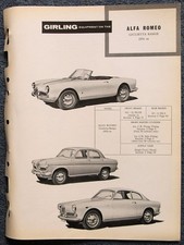 ALFA ROMEO Giulietta GIRLING Brakes Data Guide 1954 on