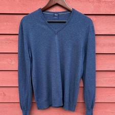 Boggi Milano Wool V-Neck Sweater Mens Size Small Dark Blue Navy 100% Wool