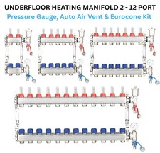 Underfloor Heating Manifold with Auto Air Vent Pressure Gauge Eurocone 2-12 Port