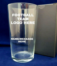 Personalised Engraved Straight Pint Glass With Your Football Team Logo & Name