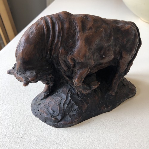 Bronze tone bull sculpture - bronze,