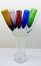 Hand Blown Set Of 6 Multicolored Baseless Toasting Champagne Flutes With Holder