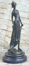 Bronze Sculpture Art Nouveau Deco 1940 Style Lady Home Decoration Statue Figurin