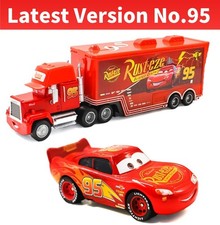 2Pcs Disney Pixar Car No.95 3rd McQueen Mack & Hauler Truck 1:55 Diecast Toy Set
