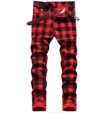 Men Red Black Plaid Cotton
