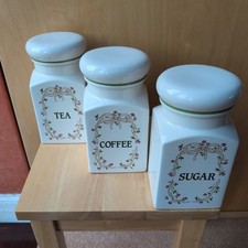 Eternal Beau Ceramic Storage Jars x 3. Tea/Coffee/Sugar. Barely used! Read desc!