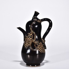 10" China Old Antique Porcelain Song Ding Kiln Marked Grape Pattern Teapot