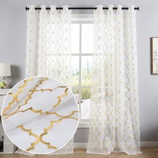Gold White Sheer Curtains 84