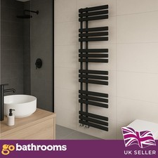 Black Designer Oval Panel Offset Heated Towel Rail Bathroom Radiator 1750x500mm