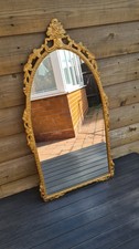 STUNNING VINTAGE  ANTIQUE ARCHED GOLD GILT METAL WALL HALL MIRROR  FLOWERS