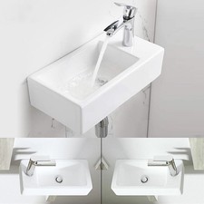 Small Compact Wall Hung Bathroom Cloakroom Ceramic Hand Wash Basin Sink White