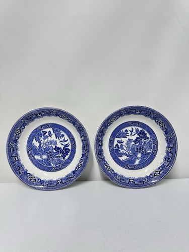Pair blue willow style soup - blue,