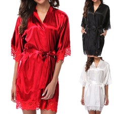 UK Satin Robe Wedding Bride Bridesmaid Kimono Dressing Gown Sleepwear Bathrobe T