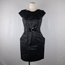 Karen Millen Belted Black Dress Tailored Glittery Dress UK 12 Fits UK 10 RefT