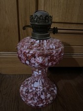 Vintage oil lamp splattered glass cranberry white colours