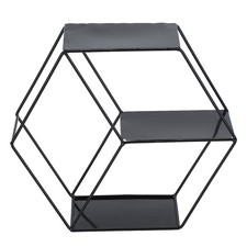 (Black)Hex Shelves Simple Wrought Iron Hexagonal Bedroom Living Room Office´