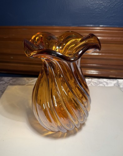 Vintage iridescent glass amber - vintage,
