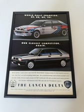 Framed Original 1990 Lancia Delta HF Turbo Rally Magazine Advert Poster Retro