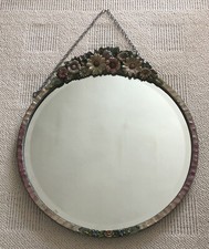 Vintage Barbola Mirror - Wall Hanging - Floral Decoration - Bevelled Edge Large
