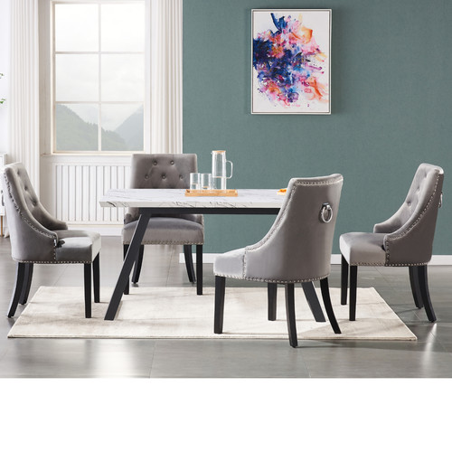 Dark grey velvet dining chairs - dark,