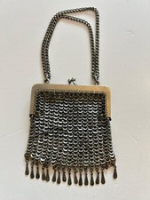 Vintage 1920s Art Deco Tassel Flat Ring Chain Mail Mesh Purse 