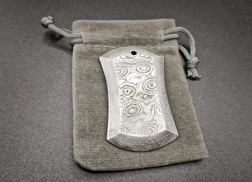 Damascus steel dog tag - tag, pendant