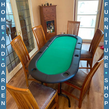 Poker Table Folding Oval Built In Cup Holder W/ FeltTop & Metal Base Green/Black
