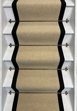 Kalahari Cream Wool Stair Runner Loop Pile with 100% Cotton Black Border