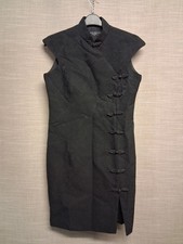 Karen Millen Oriental Pencil Dress Black Cap Sleeve Size 10 Button Up Wool Blend