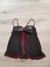 Vintage Ann Summers Insinuate Black Mesh & PVC Babydoll Top Size M/L 16-20