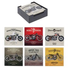 Shudehill Giftware Set of 6 Square Glass Motorbike Themed Coasters NG