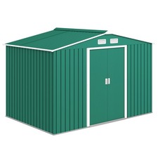 Outsunny 9 x 6FT Galvanised Garden Storage Shed with Sliding Door, Green