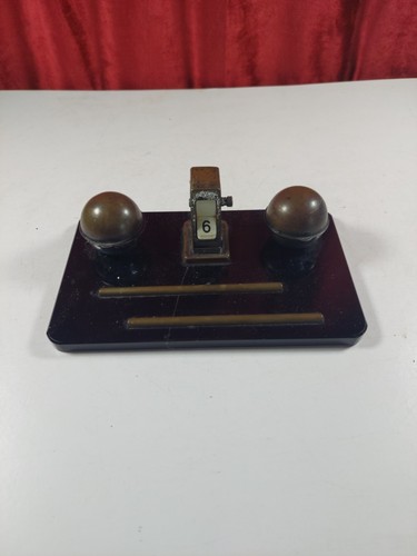 Antique ink wells desk - antique,