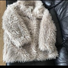 H&M Ladies Faux Fur Blonde Beige Jacket Coat Size EUR L Worn Once Rare Sold Out
