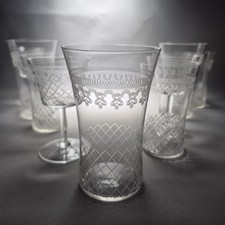 9pcs Lady Hamilton Pall Mall Etched Crystal Liqueur  Tumblers Glasses  Vintage