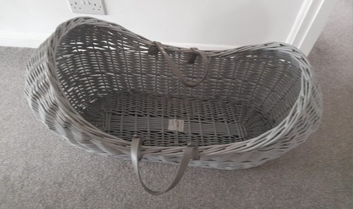 Grey wicker baby basket with - wicker,