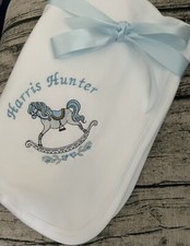 Baby Shawl/blanket, Personalised, New Born, Gift, Embroidered Rocking Horse