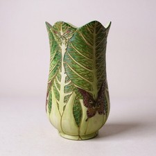 Vintage Chinese Vase Green Butterfly Leaves Gold Trim Floral Decor