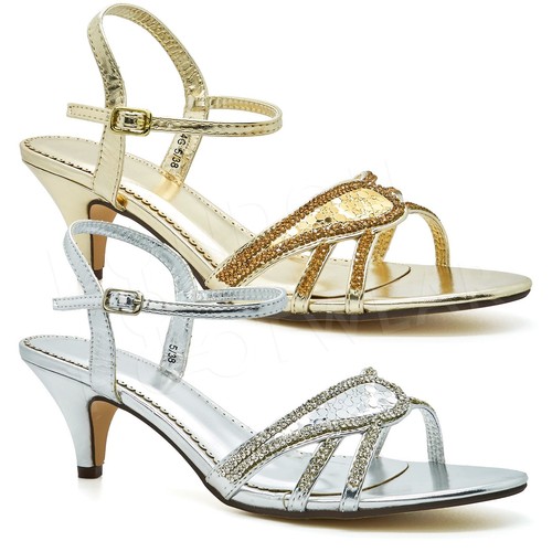 New womens diamante low kitten - diamante,