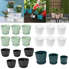 3-6x Plastic Plant Pots Flowerpot with Saucer and Drainage Holes Indoor Outdoor